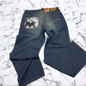 Pantalones de mezclilla Miskeen Streetwear azul oscuro pierna ancha para hombre nuevos con etiquetas - Imagen 1 de 4
