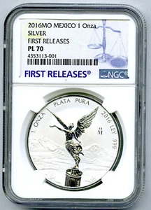 2016 MEXICO SILVER ONZA LIBERTAD NGC PL70 REVERSE PROOF FIRST RELEASES - Picture 1 of 2