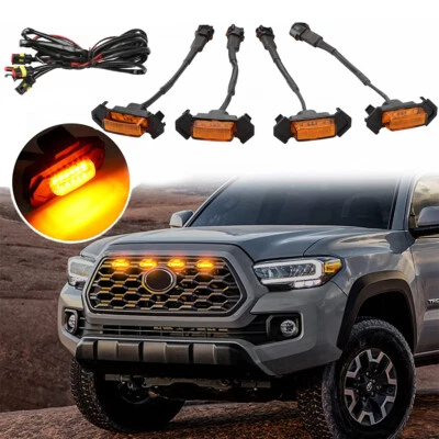 4PCS LED Grille Light Amber For Toyota Tacoma TRD PRO Front Grille 2016-2022 A+ - Image 1 of 4
