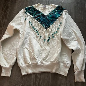 Vintage Jerzees Cowgirl Rodeo Hazelwoods Long Sleeve Beaded Fringe Medium - Picture 1 of 4