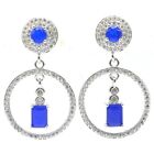 Beautiful Blue Sapphire White CZ For Women Daily Wear Silver Earrings 