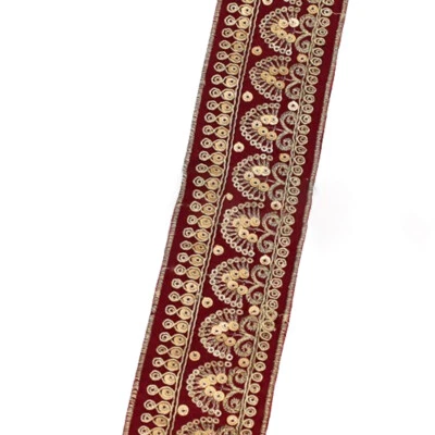 1Yard Gold Thread Embroidery Ethnic Style Sequins Lace Trim Clothing Accessories - Image 1 of 4