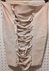 Guess Bodycon Small Mini Skirt Nude Beige Brown Laces - Picture 1 of 6