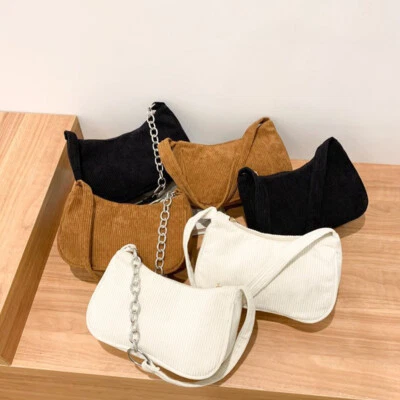 Corduroy Underarm Bag Shoulder Bag Solid Color Zipper Messenger Bag DIY Vintage - Image 1 of 4