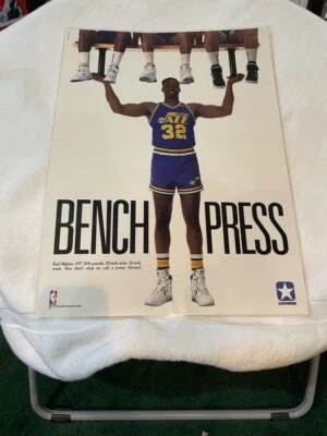 RARE 1989 Karl Malone Converse BENCH PRESS 23x17 Inch Poster, Utah Jazz, NICE! - Image 1 of 2