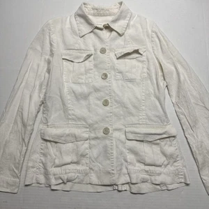 Vintage 03 Banana Republic Stretch Linen Blend 4 Pocket Jacket In Cream Size: 8 - Picture 1 of 12