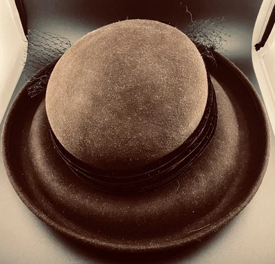 Sombrero de fieltro de lana para dama, 100 % lana, ala de 3,5", banda de terciopelo y lazo Foto 1 de 4