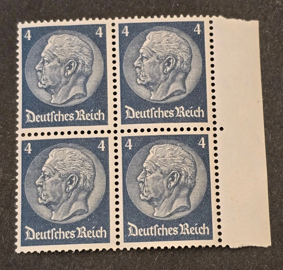 Nazi German Third Reich 1934 Hindenburg Memorial Block of 4 Blue 4pf MNH - Image 1 of 1