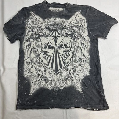 Camiseta XG De Colección Para Hombre Grande Gris Retro Y2K Calavera Gráfica Desteñida Foto 1 de 4