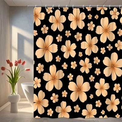 Cortina de Ducha Floral con Fondo Negro, Diseño Elegante Foto 1 de 4