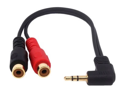 Cabo adaptador 3,5 mm a 2RCA 8 polegadas banhado a ouro 90 graus ângulo reto 1/8" TR... - Imagem 1 de 4