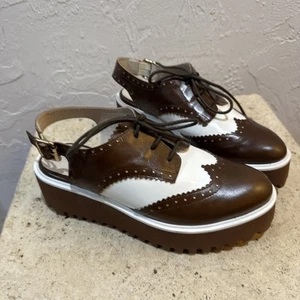 All Black Leather Flatform Wingtip Mule Sandals Brown Size 38.5 - US 8 - $218 - Picture 1 of 7
