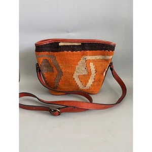 Hand Made Turkish Kilim Arts Crossbody Purse Tapestry Wool Leather Strap Boho - Picture 1 of 11