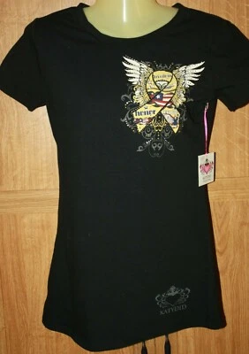 Camiseta para mujer Katydid Freedom Honor Courage negra pedrería SS talla S nueva con etiquetas  Foto 1 de 4