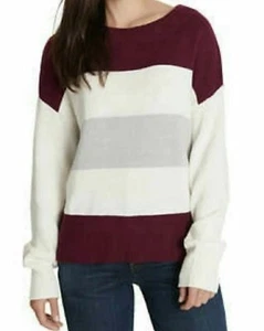 Lucky Brand Ladies' Colorblock Knit Sweater - Size large - Burgundy Gray White - Picture 1 of 5