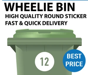 BIN NUMBER STICKER WITH YOUR HOUSE OR ROAD NUMBER ROUND SHAPE FOR WHEELE BINS - Picture 1 of 2