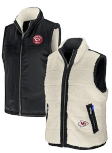 Kansas City Chiefs Black/Cream Reversible Sherpa Full-Zip Vest Size Small - Picture 1 of 3