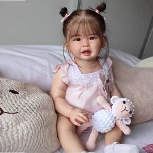 Painted 28" Reborn Baby Doll Finished Toddler Girl Rooted Hair Cloth Body Gift - Picture 1 of 4