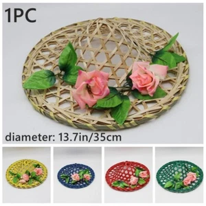 Kid Straw Bamboo Weaving Hat Cap Hollow Out Flower Leaf Outdoor Dance Props - Picture 1 of 14