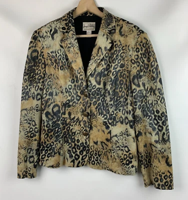 Joseph Ribkoff Jacket Animal Print Black/Brown Collared Buttons Lined Size 10 - Image 1 of 4
