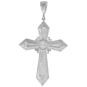 925 Sterling Silver Diamond Cut Pentagon Edge Cross Pendant 3 3/4 Inch (94mm) - Picture 1 of 1
