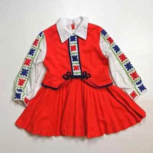 Vintage Maggie Muggins Dress Girls Size 3T Red Embroidered - Picture 1 of 4