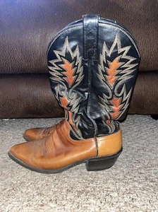 Vintage Dan Post Men's 16807 Black Brown Leather Cowboy Western Boots Size 9.5D - Picture 1 of 14