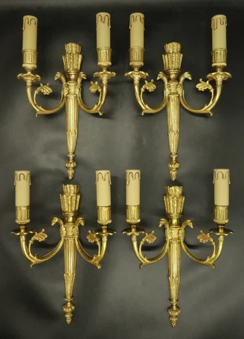SET OF 4 SCONCES LOUIS XVI STYLE - QUIVER & EAGLE HEAD - BRONZE - FRENCH ANTIQUE Cover