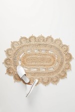 Anthropologie Spiraled Handcrafted Bohemian Jute Oval Doormat Indoor Outdoor NEW