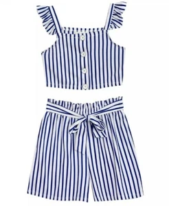 Counting Daisies by Rare Editions 2-Piece Striped Crop Top & Short Set-Size-16 - Picture 1 of 3