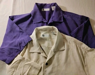 Camisas Bachrach de Lujo Seda Marfil/Púrpura Seda Manga Corta M De Colección (Lote de 2) COMO NUEVAS Foto 1 de 4