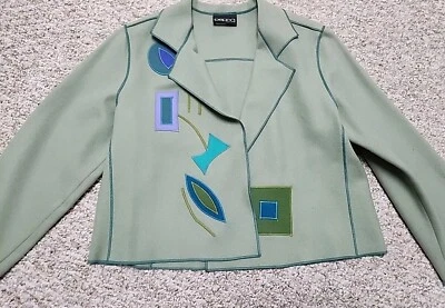 Beppa Vintage Wearable Art Green Cropped 100% Wool Jacket  sz Small USA Made  - Image 1 of 4