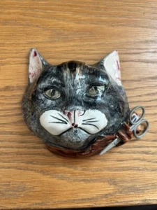 Vintage Toni Raymond Keramik Katze Maske Schnur Halter Spender & Schere - Bild 1 von 1