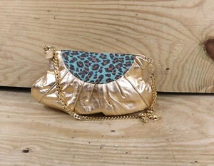 Fatto A Mano Carlos Falchi Bag Metallic Gold Leopard Green Handbag Vintage - Picture 1 of 8