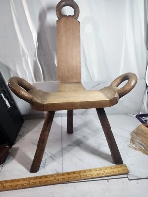 Antique Primitive Rustic Tripod 3 Leg Birthing Chair Folk Art Hand Carved - Image 1 of 4