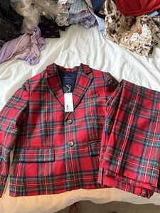 Janie and Jack Boys' Size 6 Tartan Plaid Holiday Blazer and Pants Set - Picture 1 of 2