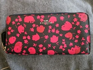 Coach Accordion Zip Wallet Floral Pink Red Flower Midnight Pink Ruby Multi - Picture 1 of 7