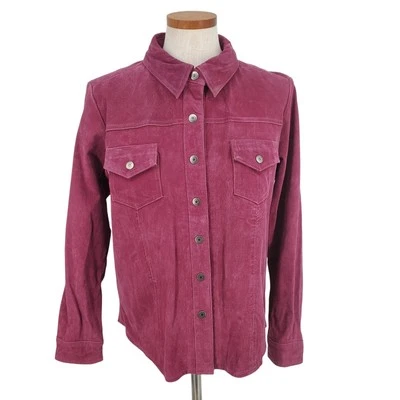 Denim & Co Suede 100% Leather Button Snap Jacket Pink/Purple Womens Size Small - Image 1 of 4