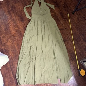 NWT Abercrombie & Fitch Plunge Halter Maxi Dress in Green Size S - Picture 1 of 10