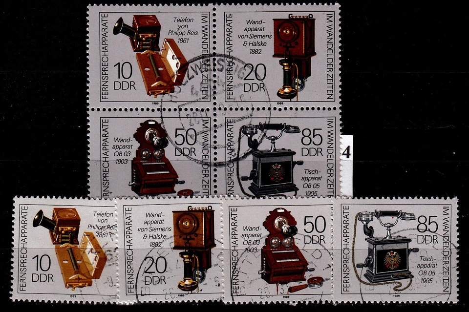 DDR 1989: 2 x 3226 - 3229  Zus-druck. + Einzeln, "Telefon" sauber gestempelt B.4 - Bild 1 von 1