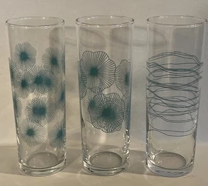 6 Ikea Tom Collins Glasses Tumblers ~ Turquoise Aqua Retro Starburst Flower - Picture 1 of 5