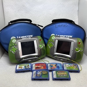 Leap Frog Leapster Learning Game System Handheld Green 2-Pack + 6 Games Working - Picture 1 of 18