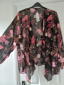 BNWT STUNNING EVANS PINK FLORAL KIMONO JACKET Size 22 24 NEW PLUS CURVE Rp £30 - Picture 1 of 8