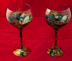 Royal Danube Romania Crystal Wine Glass Stemware Abstract Hand Painted Set of 2 - Picture 1 of 5