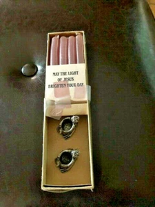 NIB VINTAGE CHRISTIAN CANDLE SET WITH ANGEL CANDLE HOLDERS - Picture 1 of 4