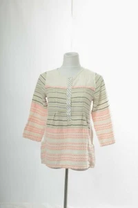 Ace & Jig XS Artisan Top Mango Textile Multi-Color Ivory 3/4 Sleeve Cotton Blend - Picture 1 of 7