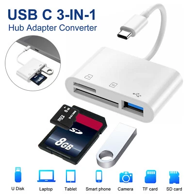 USB C SD Card Reader, 3 in 1 OTG Adapter, for Micro SD/SDHC/SDXC/Micro SDHC/MMC - Image 1 of 4