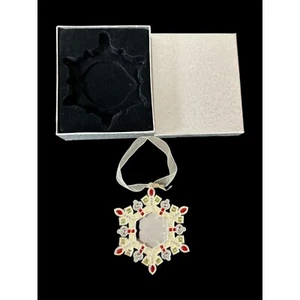 Silver-Plated Photo Frame 4” Ornament Snowflake Jeweled in Box Vintage - Picture 1 of 6