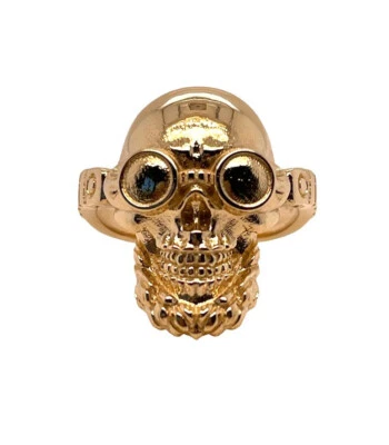 Anillo de motociclistas de oro amarillo macizo de 14k con calavera de paseo a muerte para hombre 9,8 gramos Foto 1 de 4