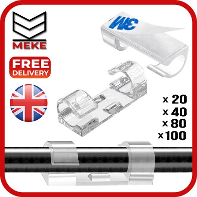 MEKE Clear Self Adhesive Cable Clips Stays Wire Tidy Organiser Holder Wiring Clamp